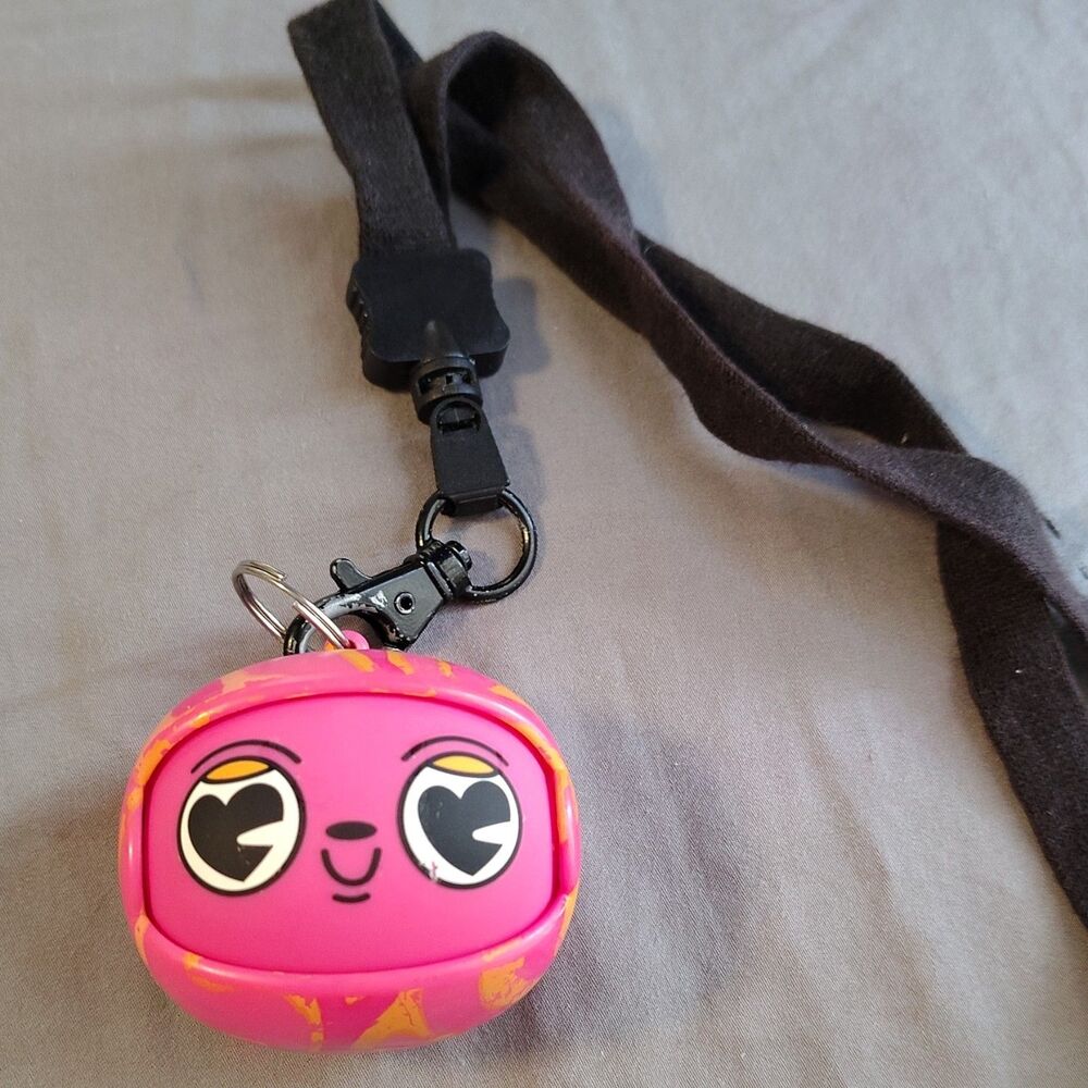 Pink Character Face Keychain Plastic Lanyard Modern Yellow Black Expressions - Picture 2 of 3